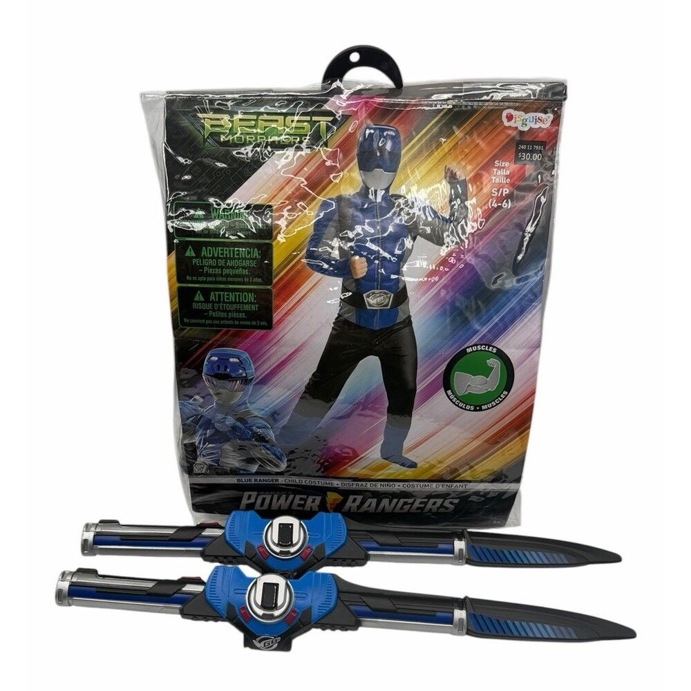 Power Rangers Beast Morphers Blue Ranger Costume Kids Small 4-6 Plus Sabers Mask